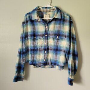 American Eagle Shirt Women's Medium Blue Plaid Button Down Long Sleeve NWT
